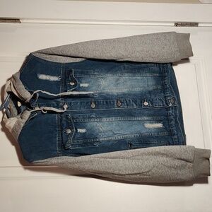 Boys jacket. Jean with sweatshirt hoodie and lining. Size small.